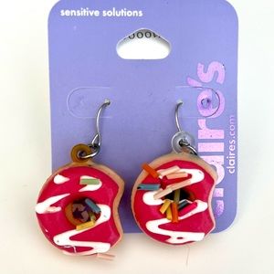 Pink doughnuts sprinkles earrings ...Squishy!! Really, you can play with them!
